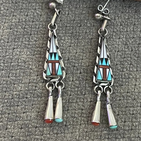 Zuni sterling silver inlaid earrings - Picture 1 of 8